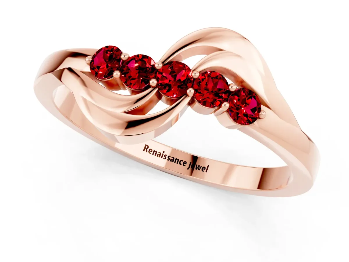 Five-Stone Round Ruby Crossover Band with Prong Setting Rose gold