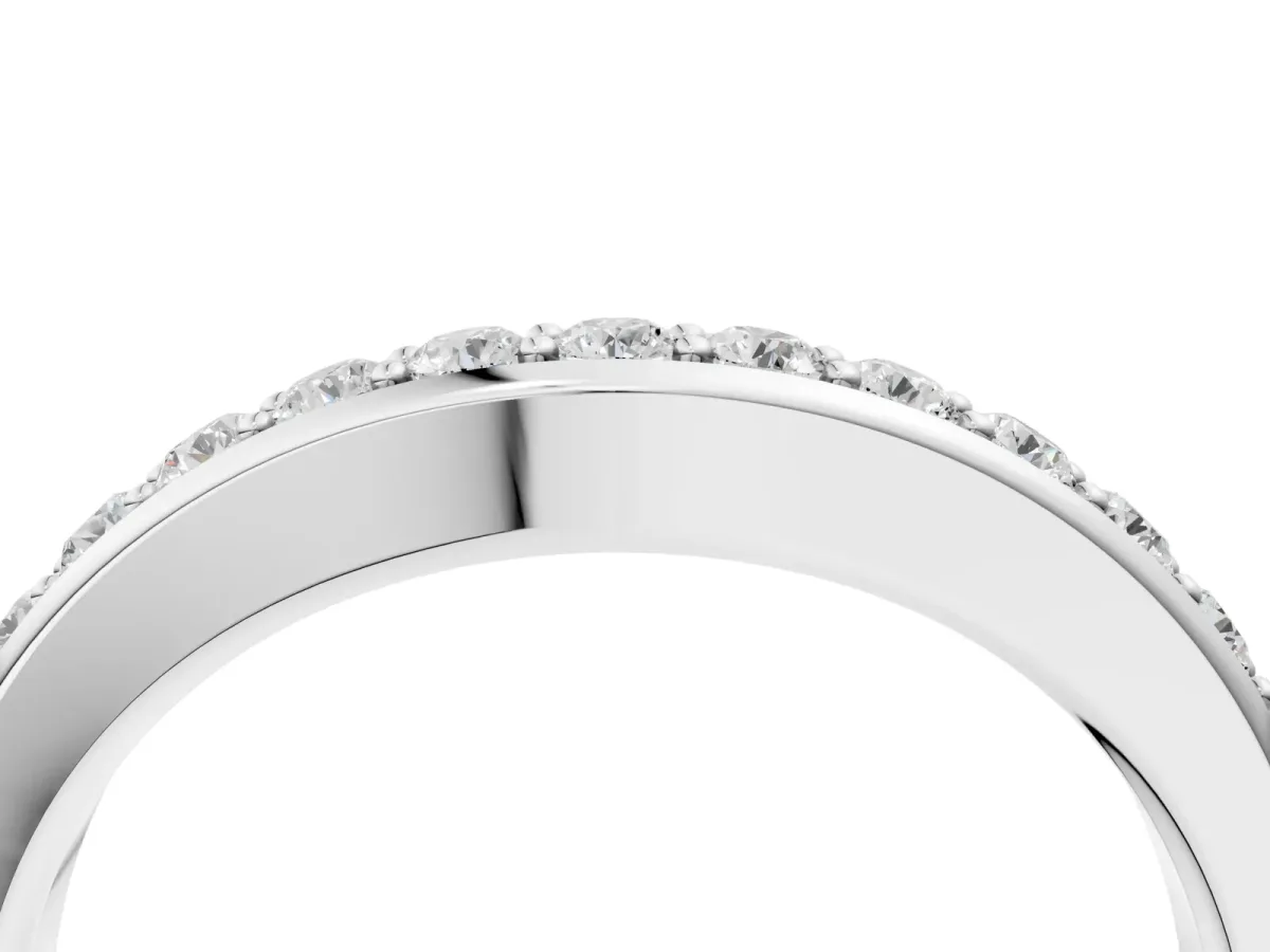 Channel Set Round Diamond Curved Band Silver