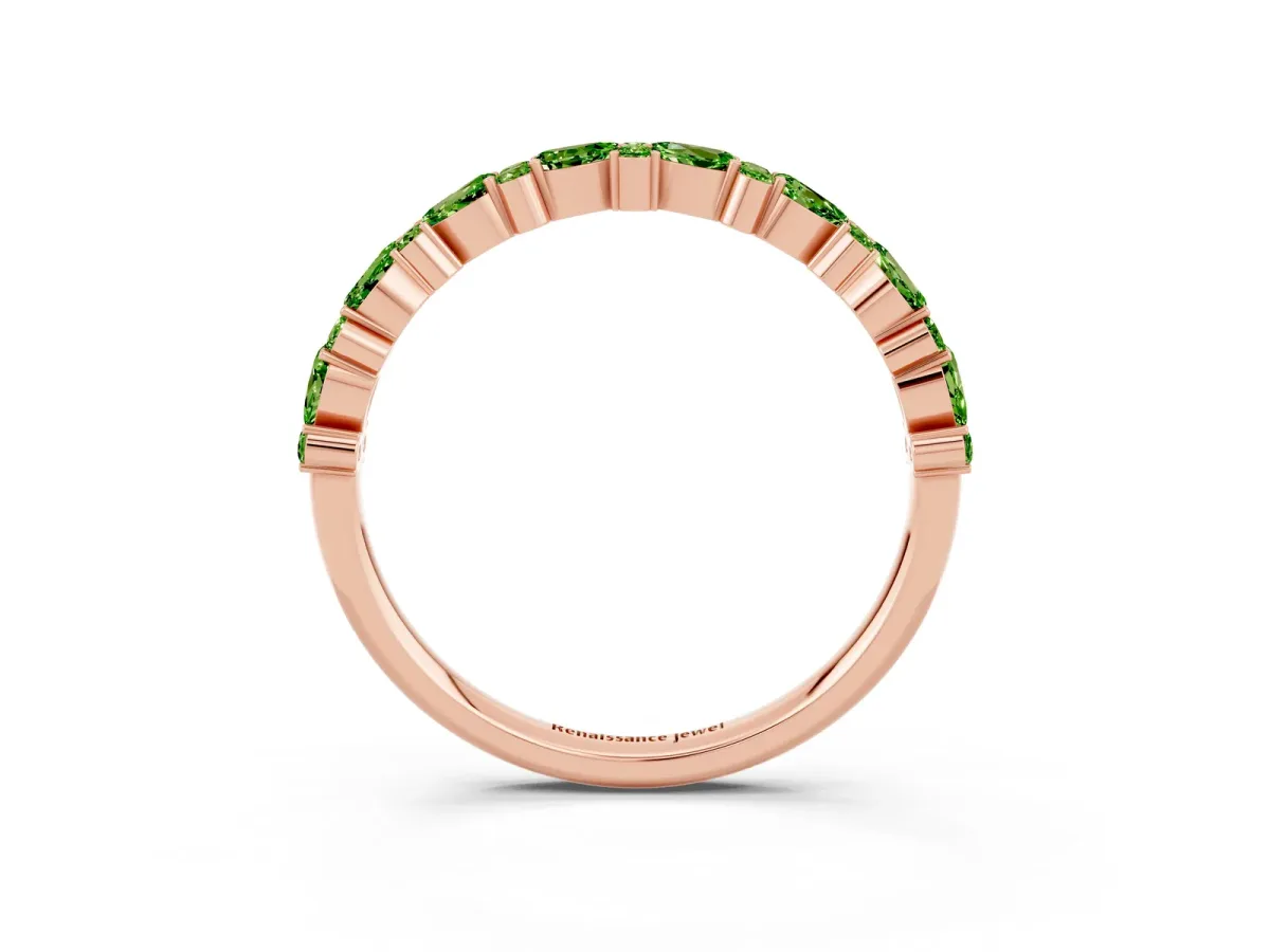 Pear and Round Peridot Wedding Band Rose gold