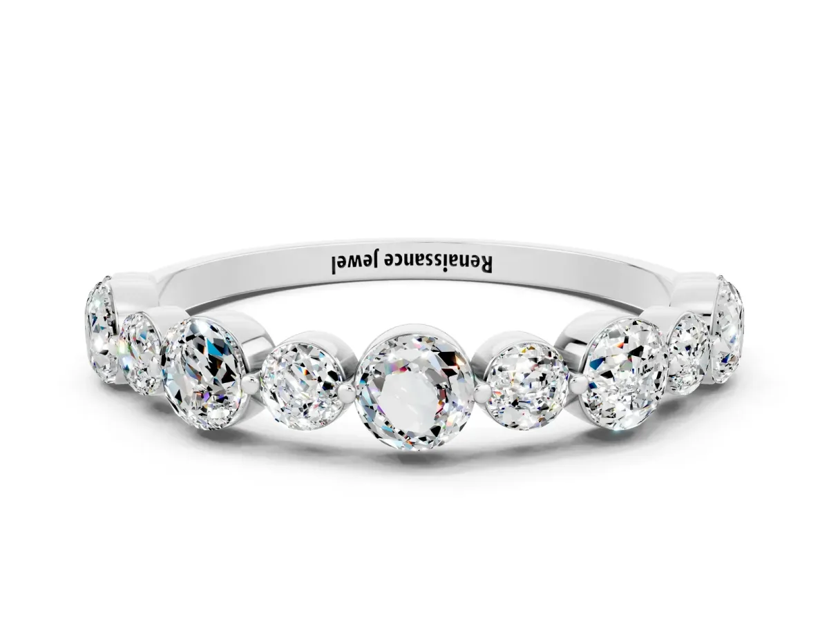 Round Moissanite Scalloped Prong Set Eternity Band Silver