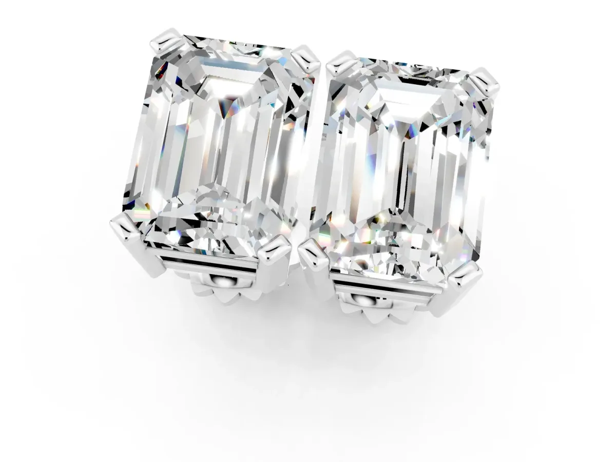 Emerald Cut Moissanite Stud Earrings White gold