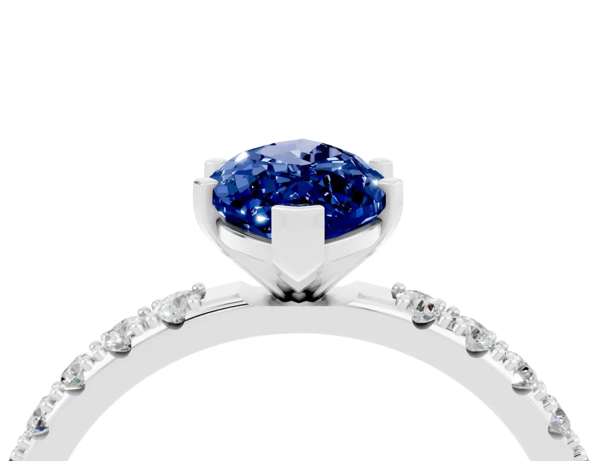Marquise Cut Blue Sapphire Solitaire Pavé Band with Four-Prong Setting Silver