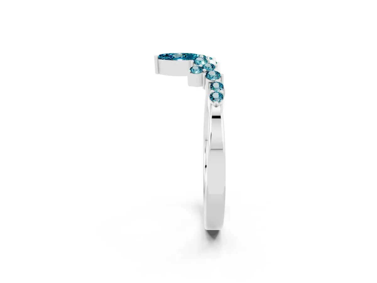 Marquise and Round Blue Topaz Chevron Band with Prong Setting Silver