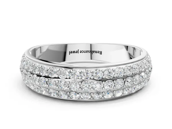 Three-Row Round Diamond Eternity Band with Shared Prong Setting Platinum