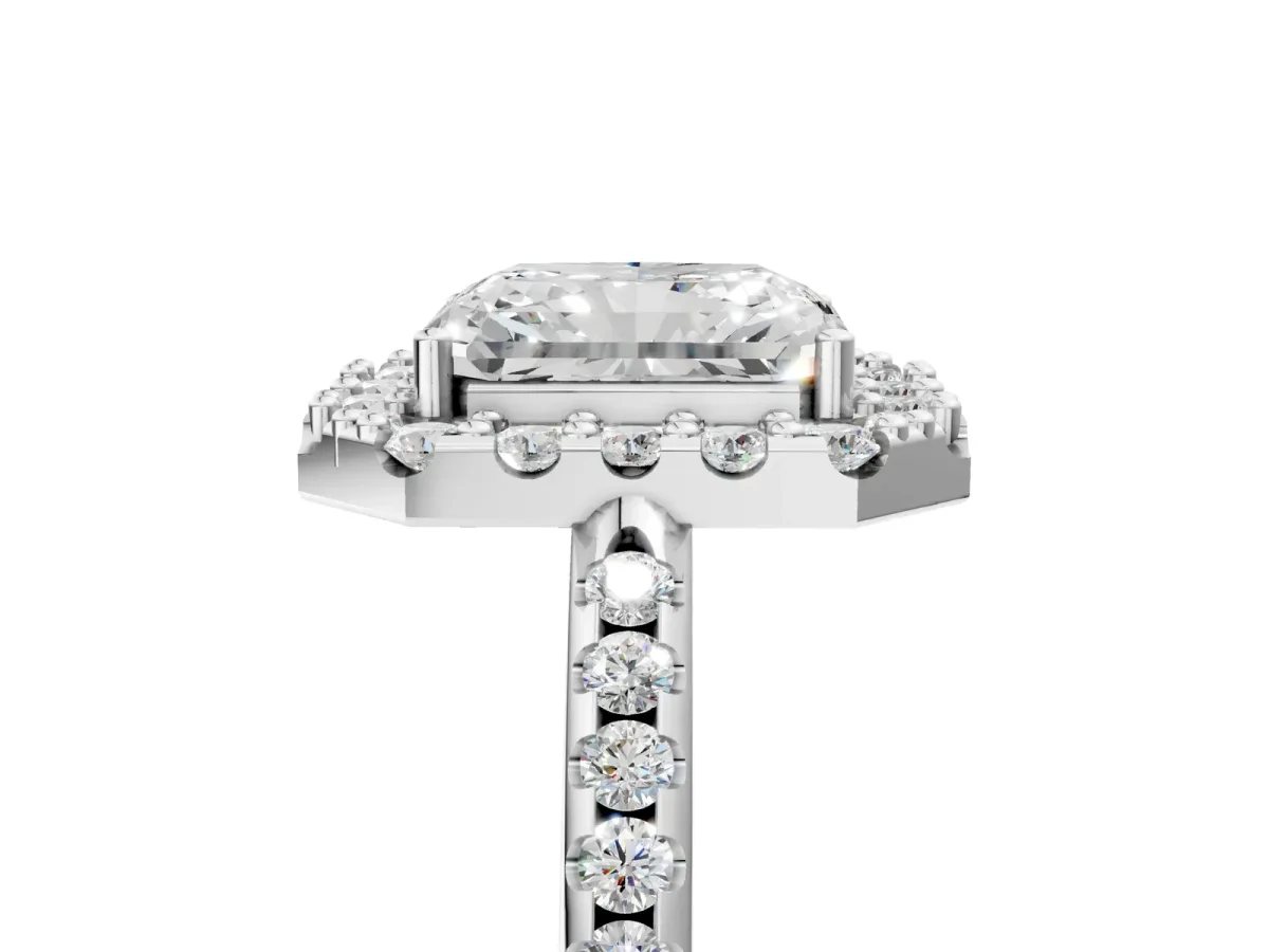 Radiant Cut Diamond Pavé Halo Ring with Four-Prong Setting Platinum