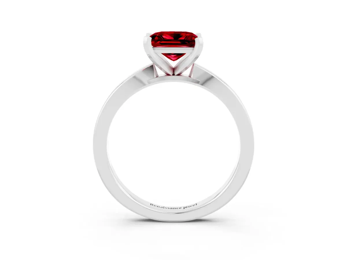 Princess Cut Ruby Solitaire Engagement Ring with Classic Band and Four-Prong Setting Silver