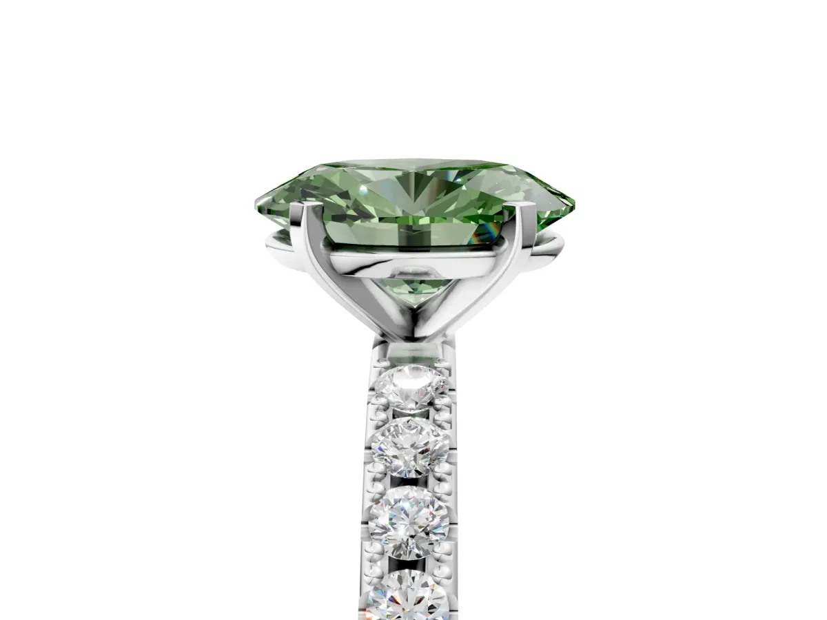 Fancy Green Oval Cut Diamond Solitaire Pavé Band with Four-Prong Setting Platinum