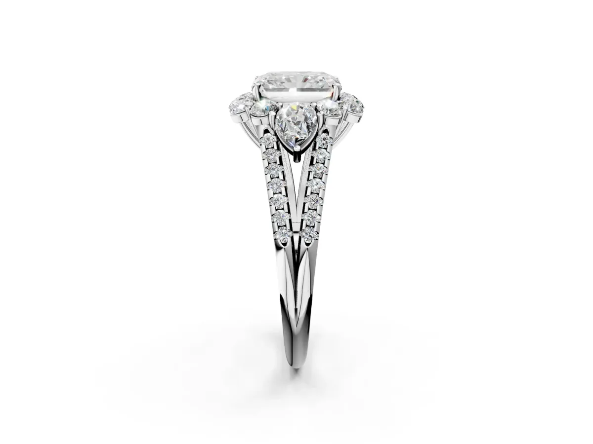 Radiant Cut Halo Split Shank Diamond Engagement Ring with Prong Setting Platinum
