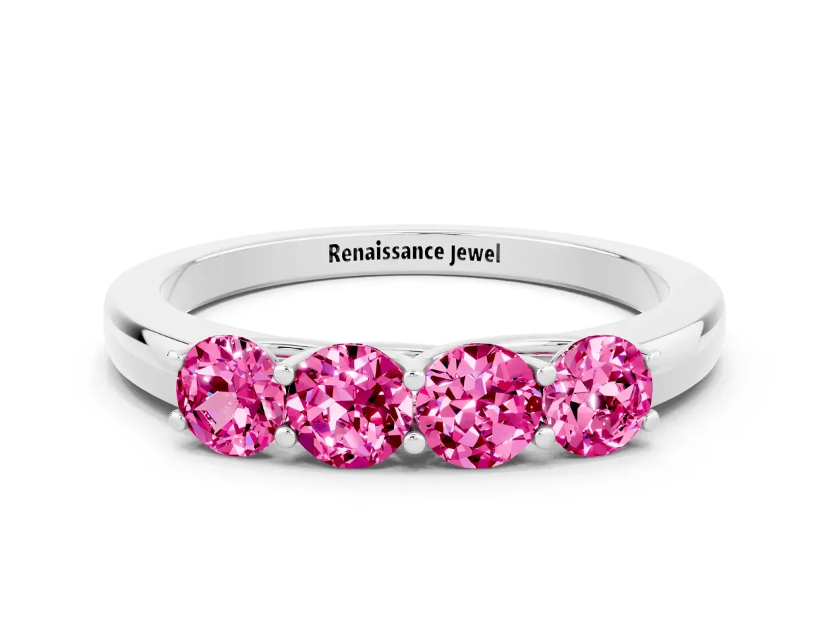 Four-Stone Round Pink Sapphire Prong-Set Band Silver