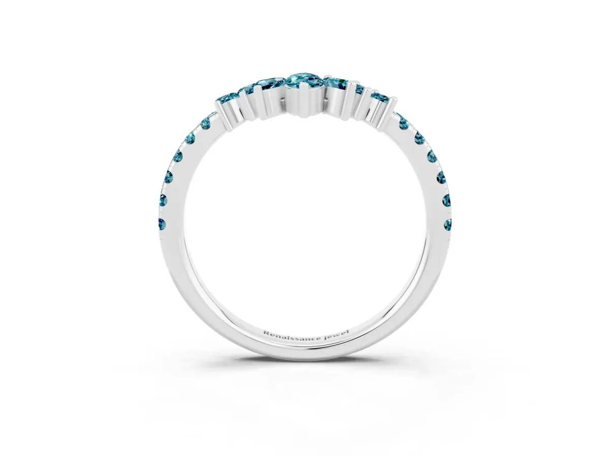 Chevron Marquise and Round Blue Topaz Open Band with Prong Setting Silver