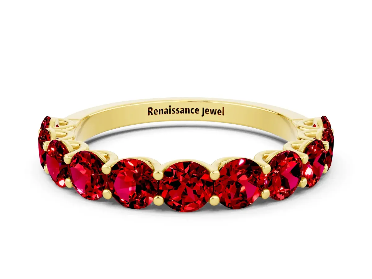 Round Ruby Shared Prong Eternity Band Yellow gold