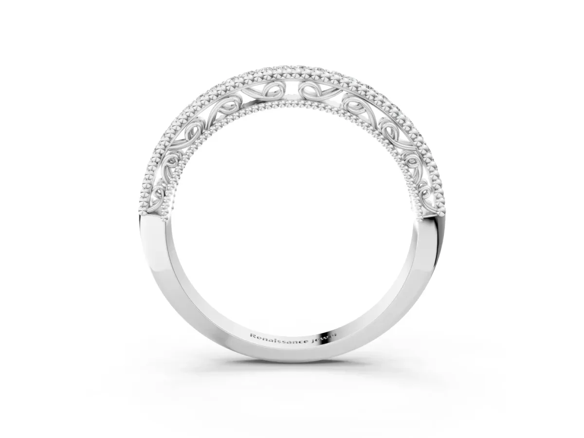 Round Diamond Pavé Milgrain White Gold Eternity Band Platinum