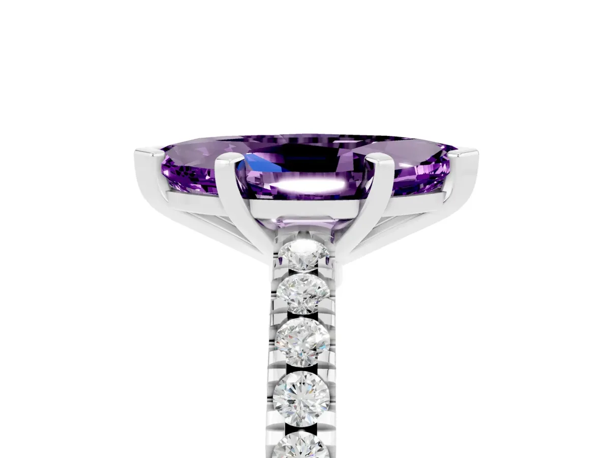 Marquise Cut Solitaire Amethyst with Pavé Band and Four-Prong Setting Silver