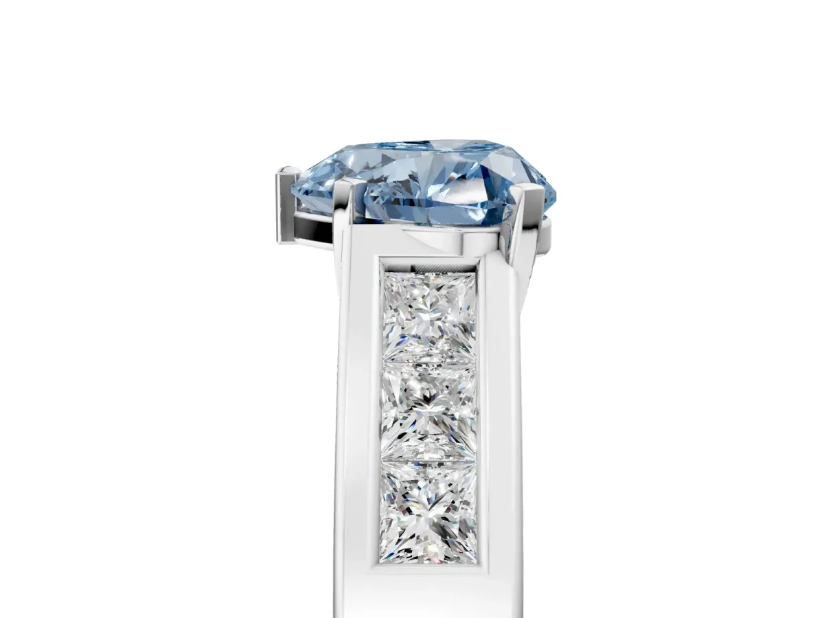 Fancy Blue Heart Cut Cut Channel Set Solitaire Ring with Four-Prong Setting Platinum