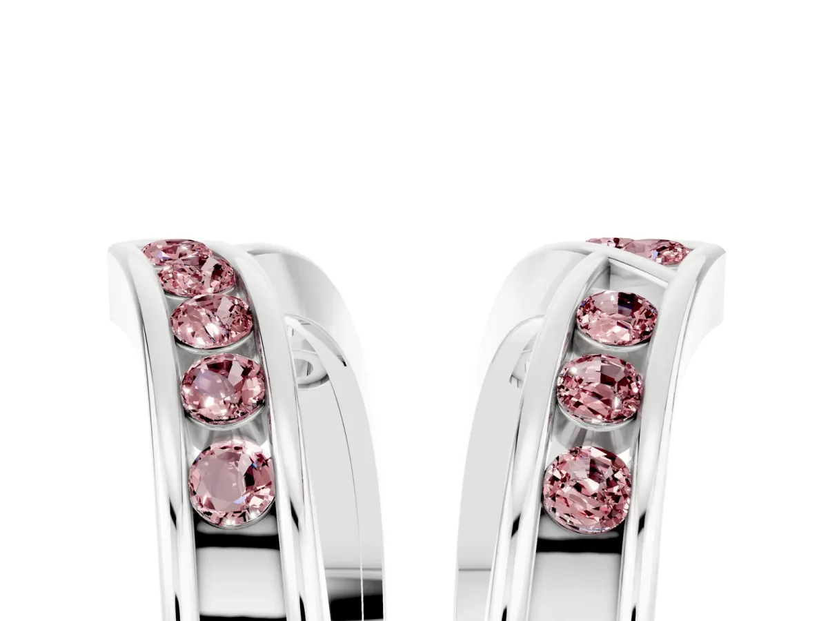 Round Morganite Channel-Set Chevron Band White gold