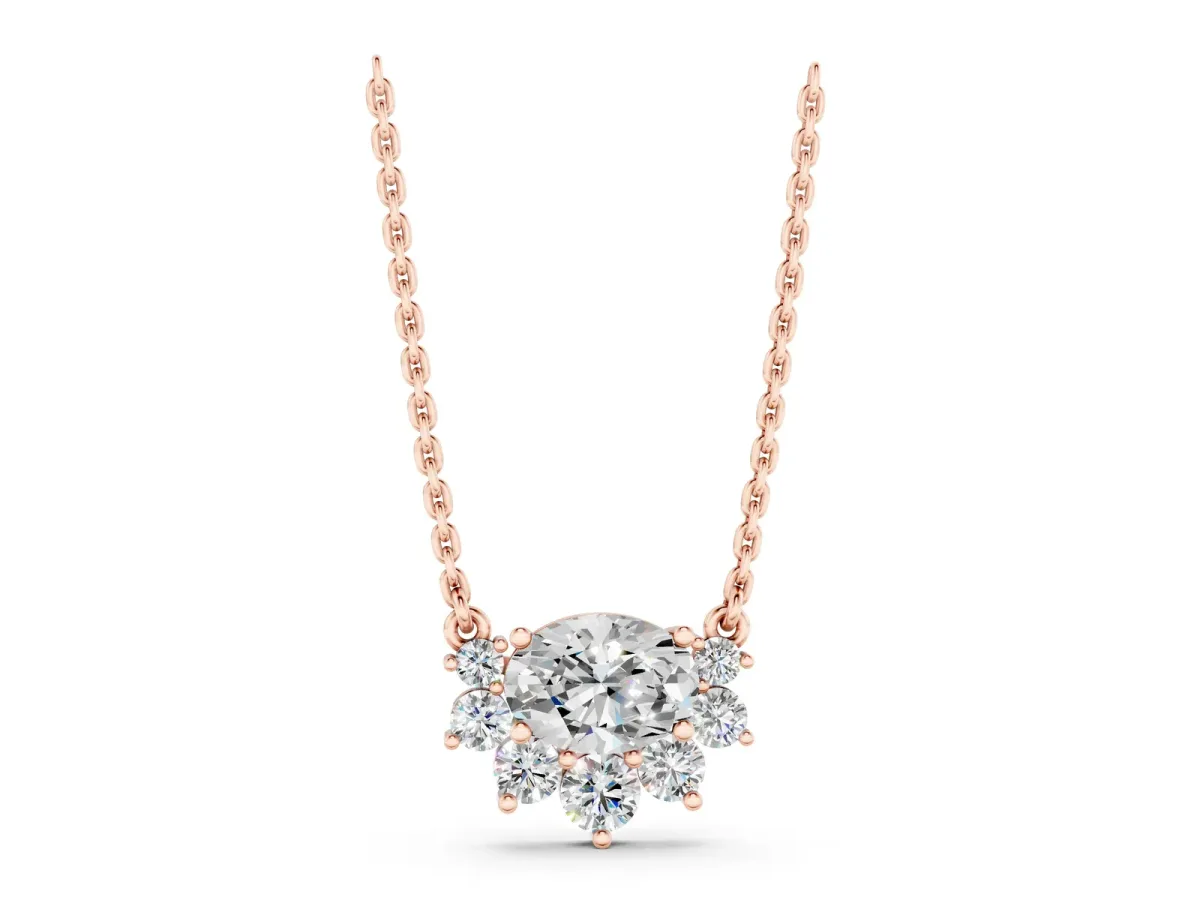 Oval Diamond Cluster Pendant with Prong Setting Rose gold
