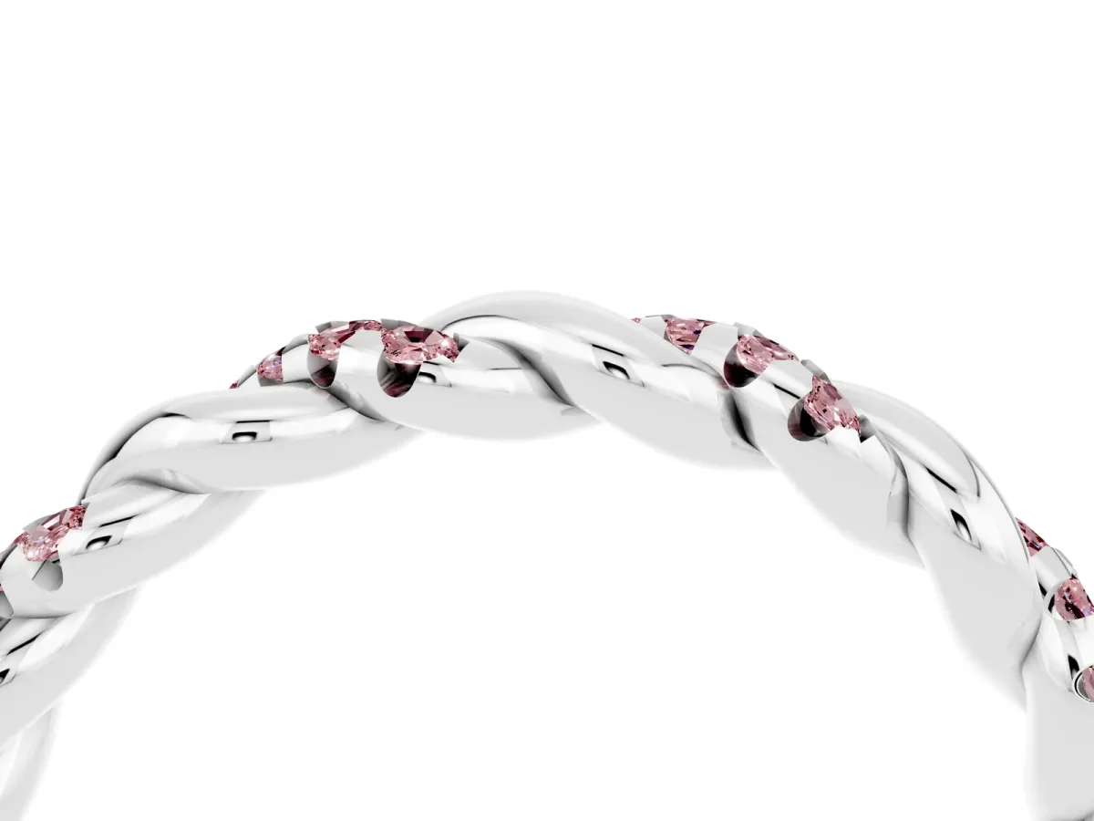 Twisted Pavé Round Morganite Eternity Band White gold