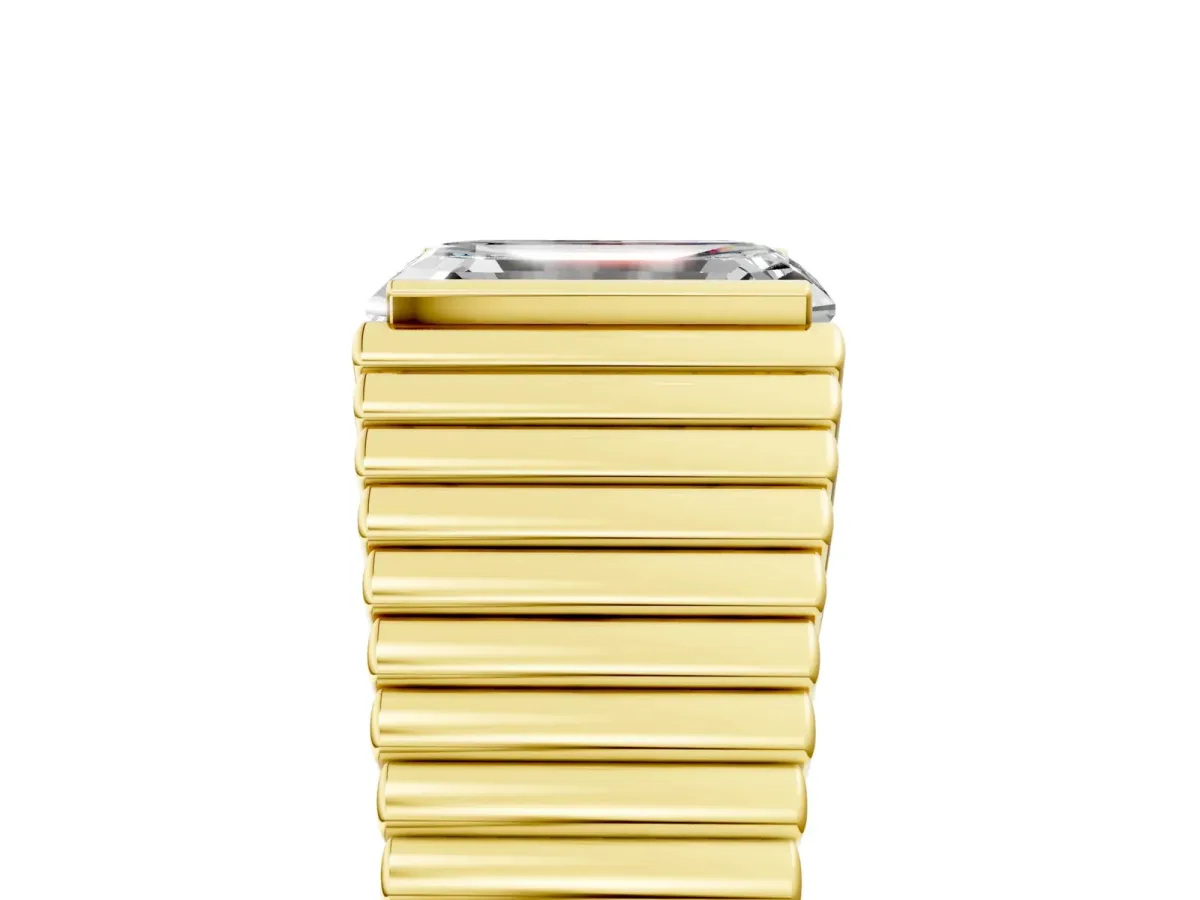 Emerald Cut Diamond Fluted Mens Ring Yellow gold