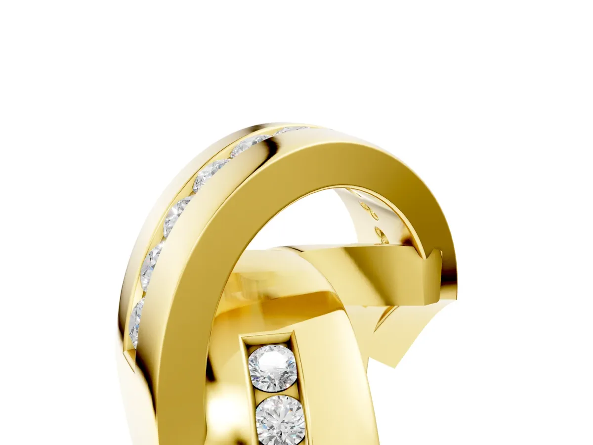 Pavé Round Diamond Crossover Band with Channel Setting Yellow gold