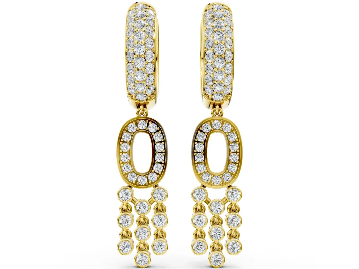 Round Diamond Initial O Huggie Hoop Earrings Yellow gold