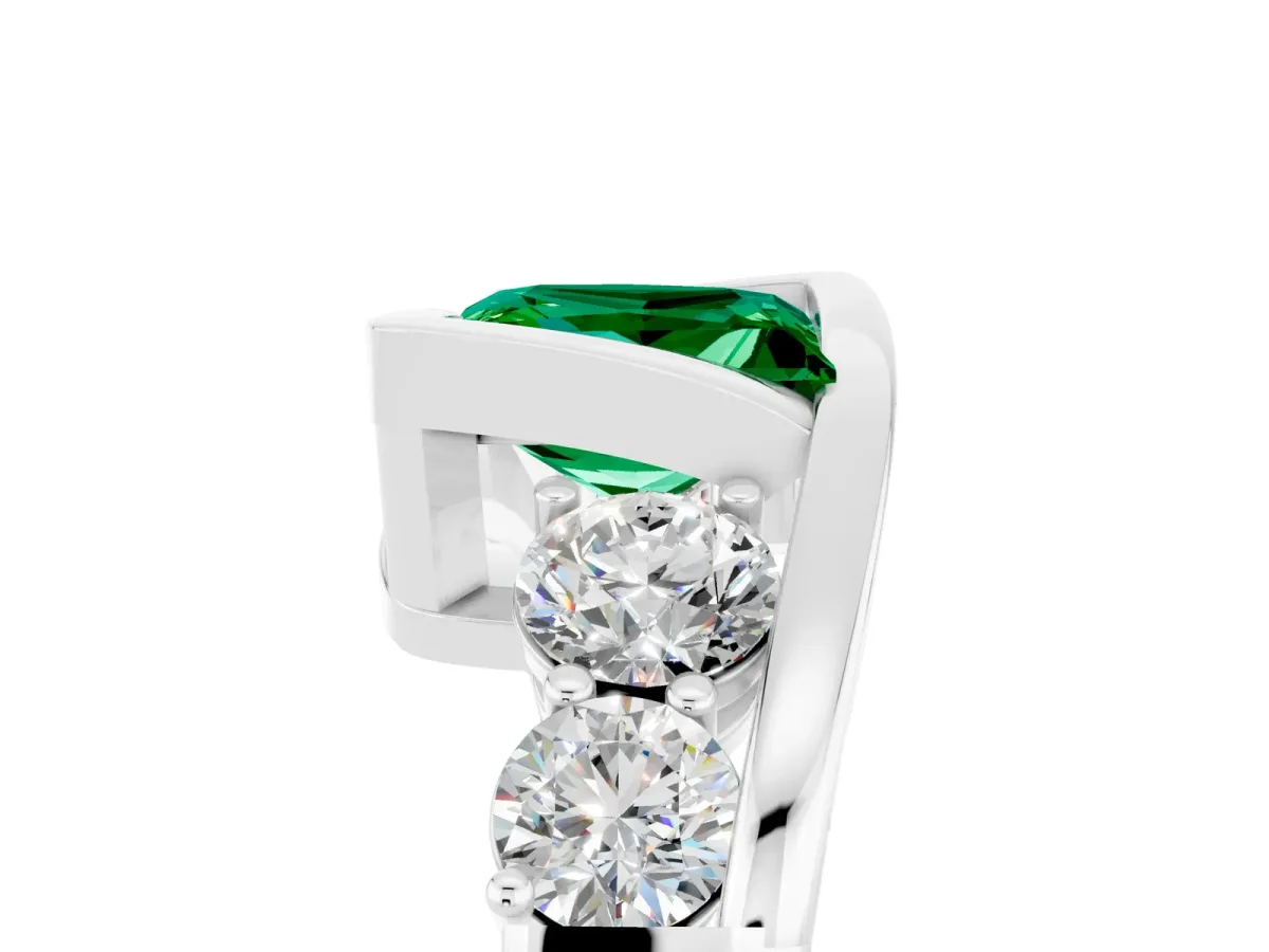 Bezel Set Princess Cut Emerald Bypass Ring with Round Accents Platinum