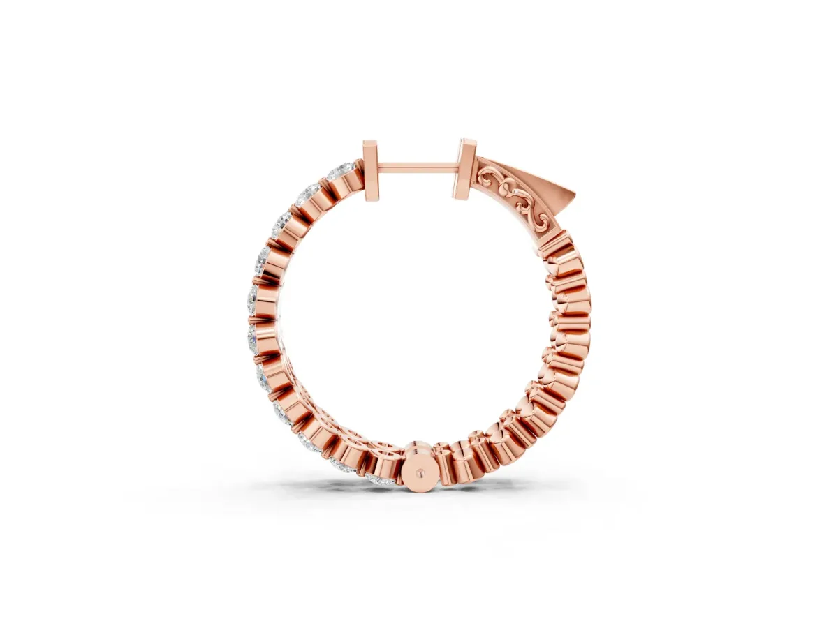 Round Cut Prong Set Diamond Hoop Earrings Rose gold