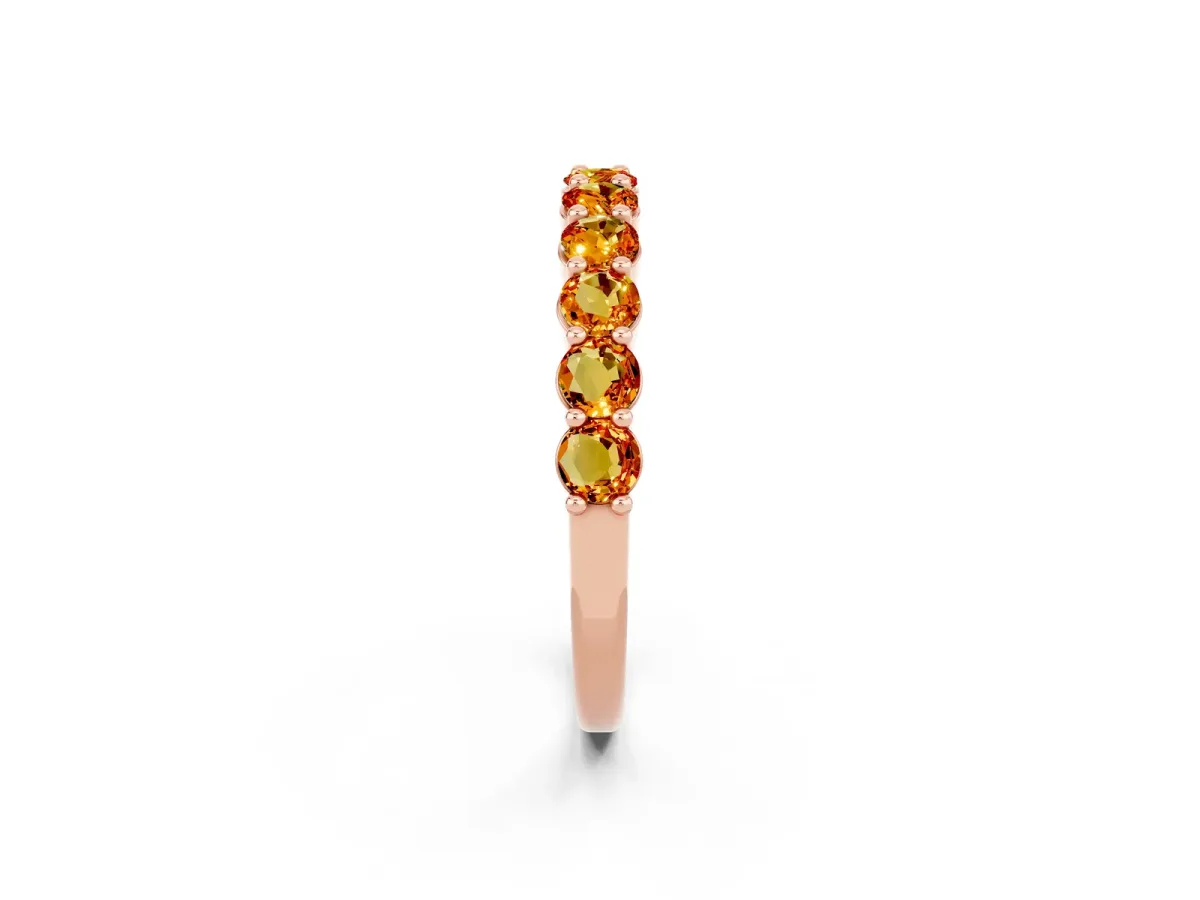 Round Citrine Half Eternity Band with Prong Setting Rose gold