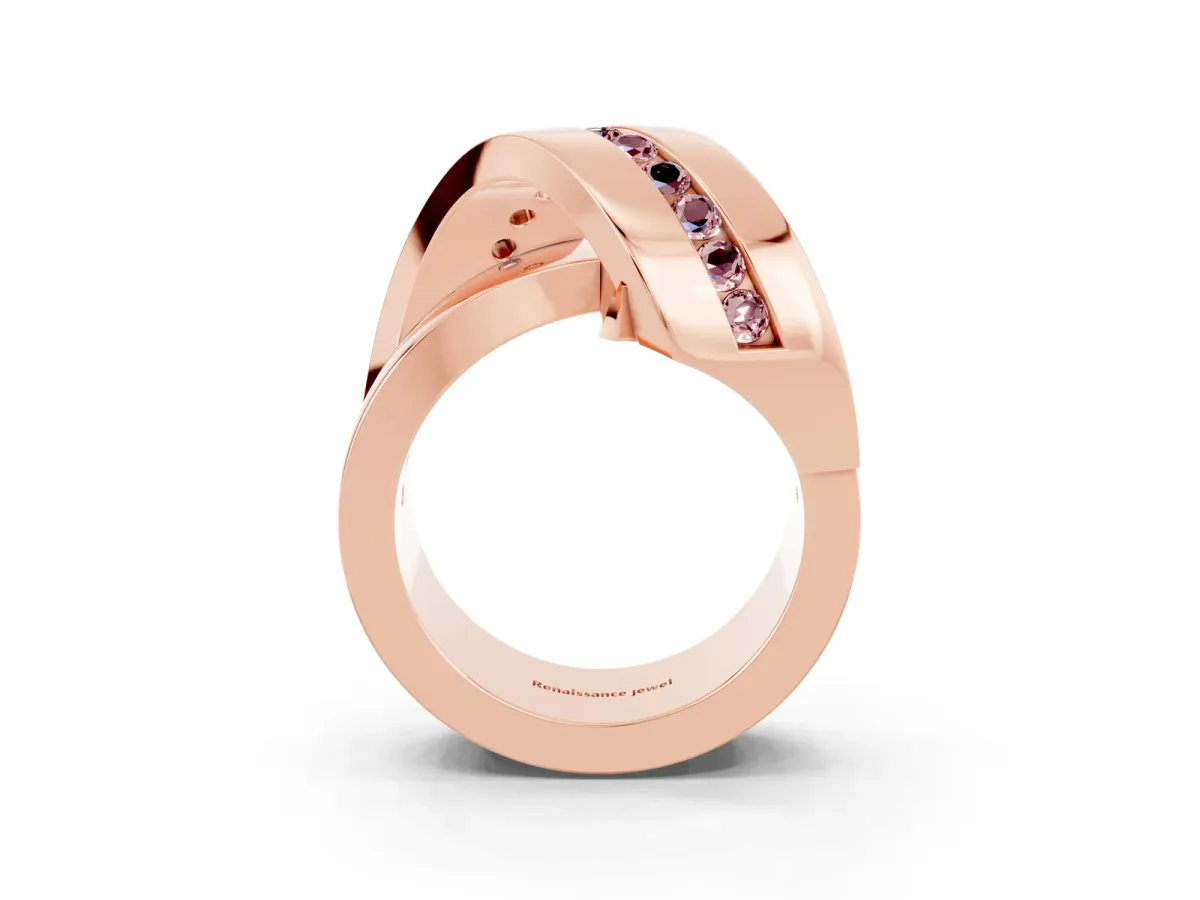 Pavé Round Morganite Crossover Band with Channel Setting Rose gold