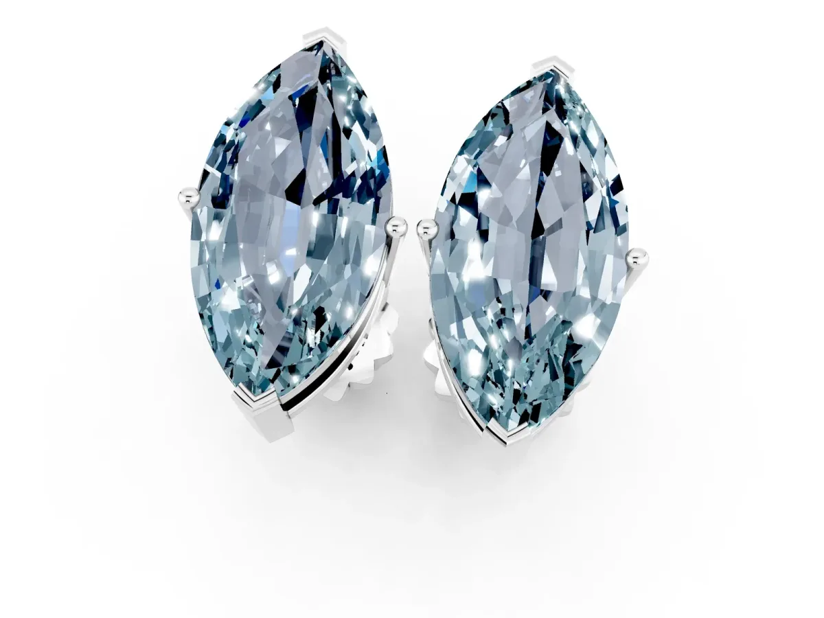Marquise Cut Aquamarine Stud Earrings Silver