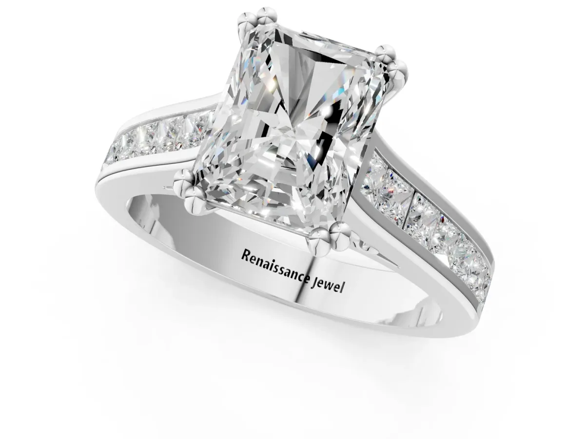 Radiant Cut Cut Channel Set Solitaire Engagement Ring with Prong Setting Platinum