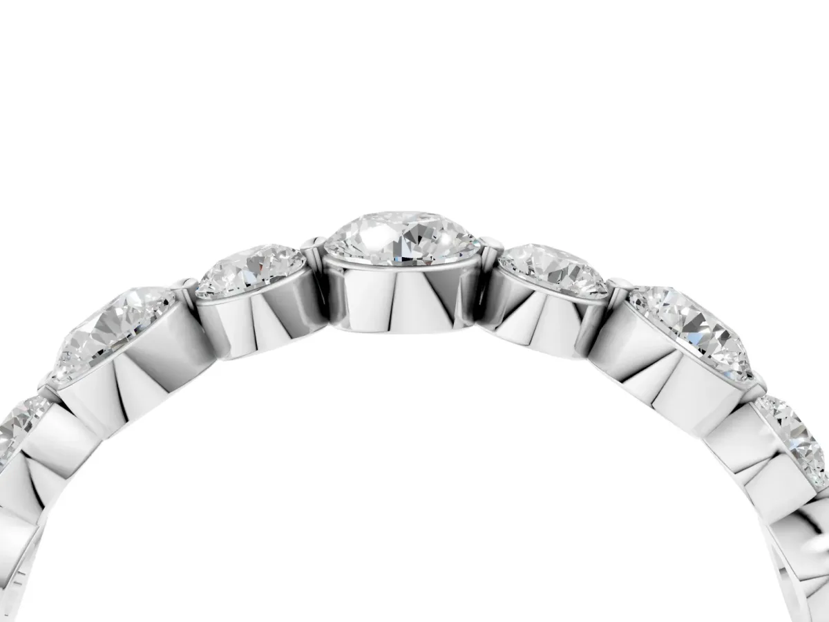 Round Diamond Scalloped Prong Set Eternity Band Silver