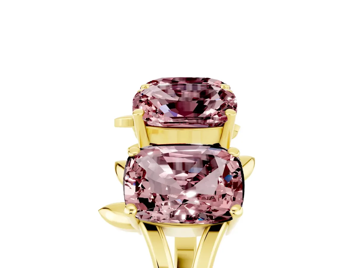 Emerald Cut Morganite Prong-Set Half Eternity Band Yellow gold