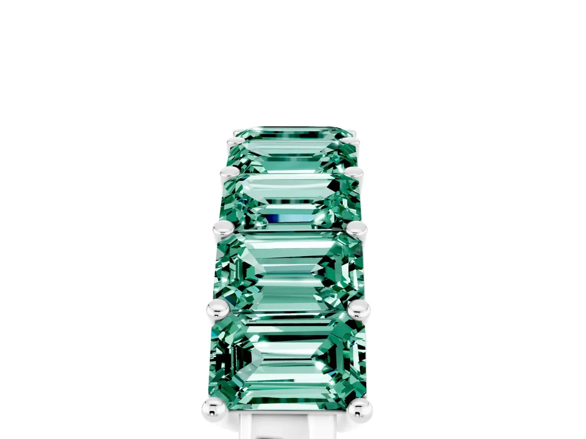 Emerald Cut Green Sapphire Prong-Set Eternity Band Silver