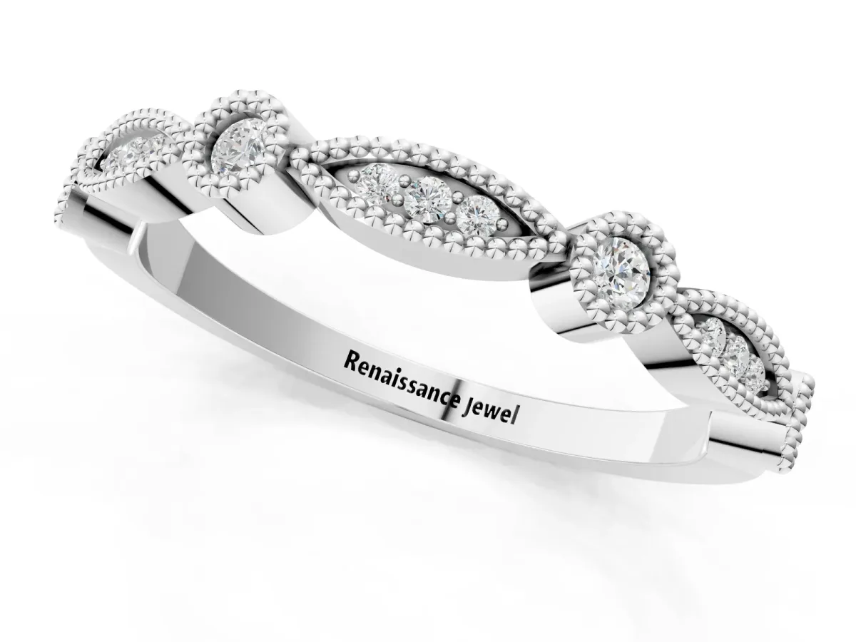 Milgrain Bezel and Marquise Diamond Band White gold