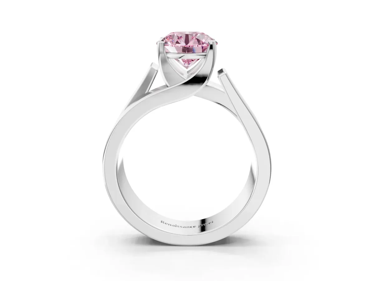 Fancy Pink Modern Tension Set Round Cut Diamond Solitaire Wide Band Ring Silver