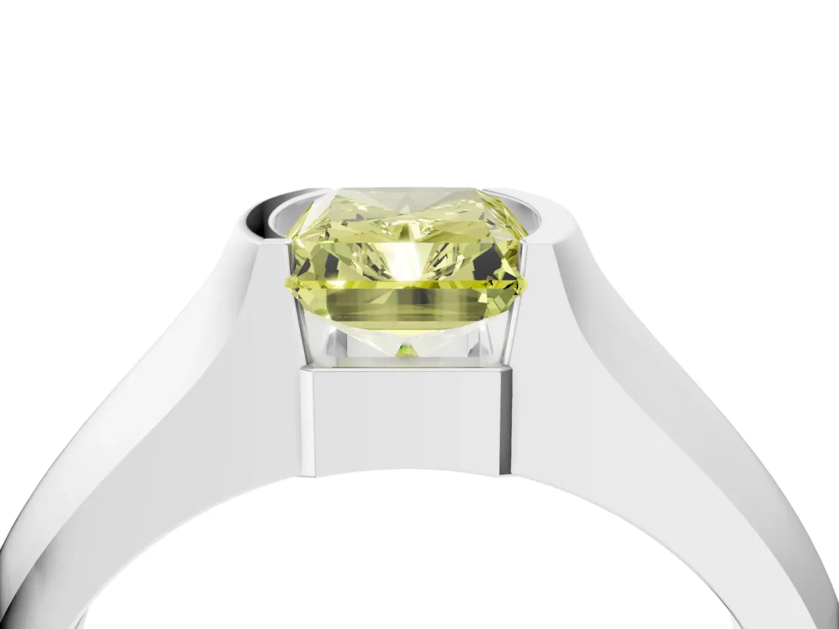 Fancy Yellow Radiant Cut Solitaire Bezel Set Diamond Ring with Wide Band Platinum