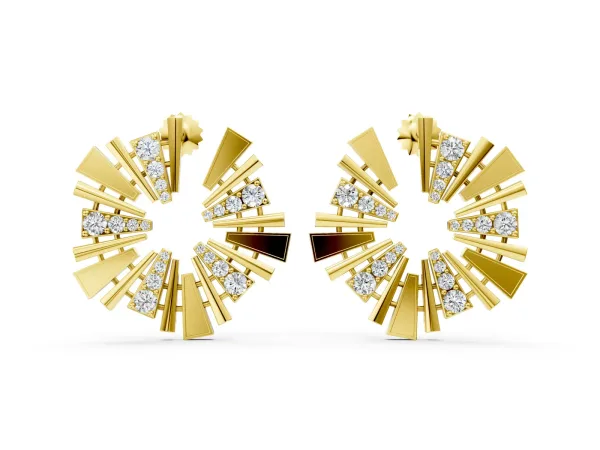 Round Diamond Fanburst Stud Earrings Yellow gold