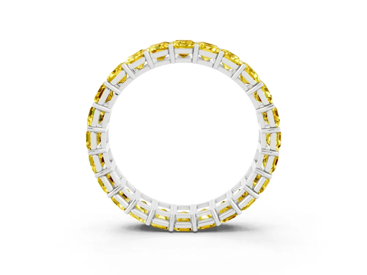 Emerald Cut Yellow Sapphire Eternity Band with Shared Prong Setting Platinum