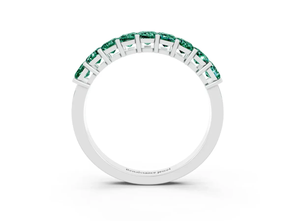 Emerald Cut Green Sapphire Prong-Set Eternity Band Silver