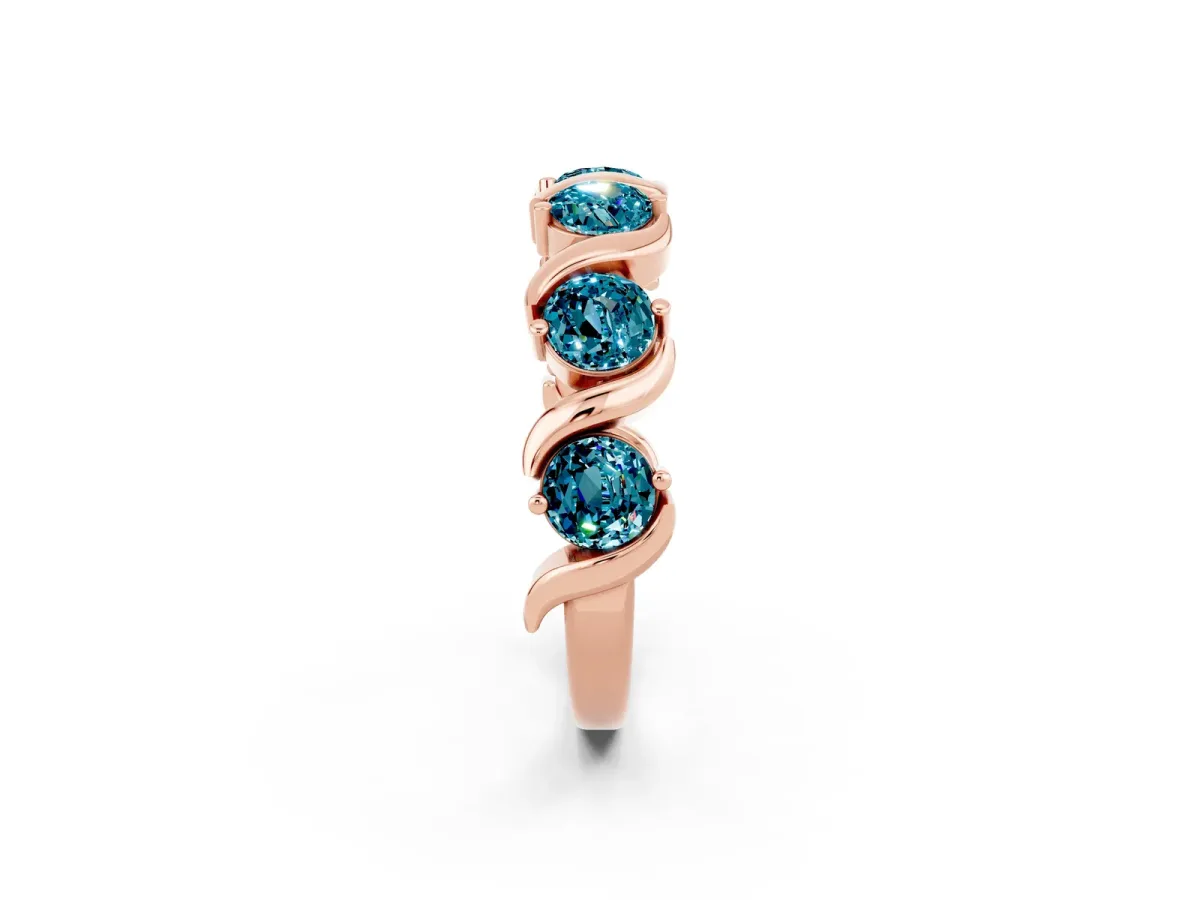 Round Blue Topaz Half Eternity Band with Wave Prong Setting Rose gold