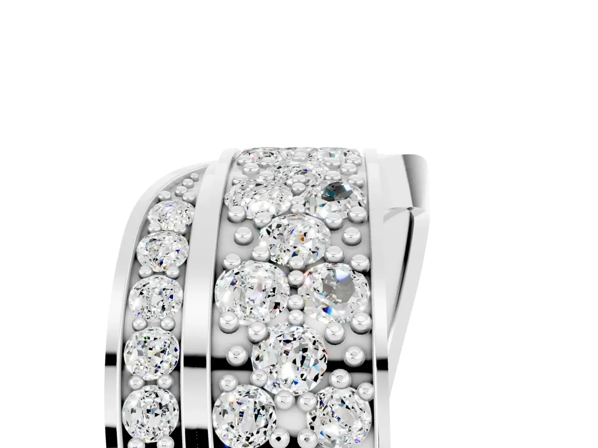 Pavé Round Moissanite Crossover Band with Bead Prong Setting Silver