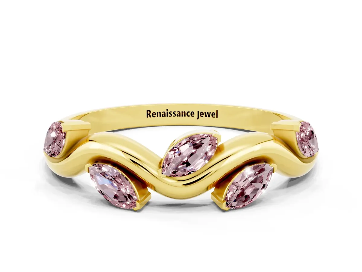 Marquise Morganite Twisted Band with Prong Setting Yellow gold