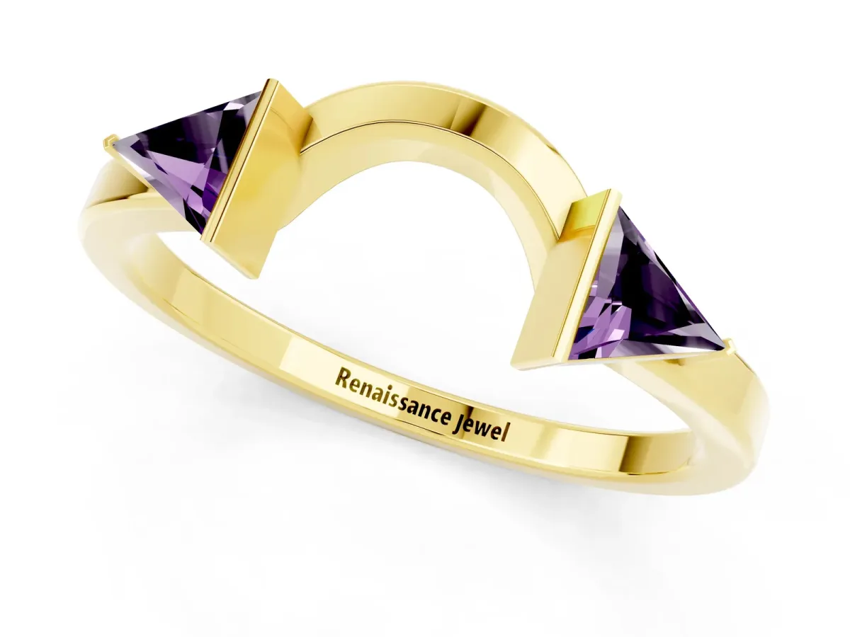 Trillion Amethyst Open Band Ring with Bezel Setting Yellow gold