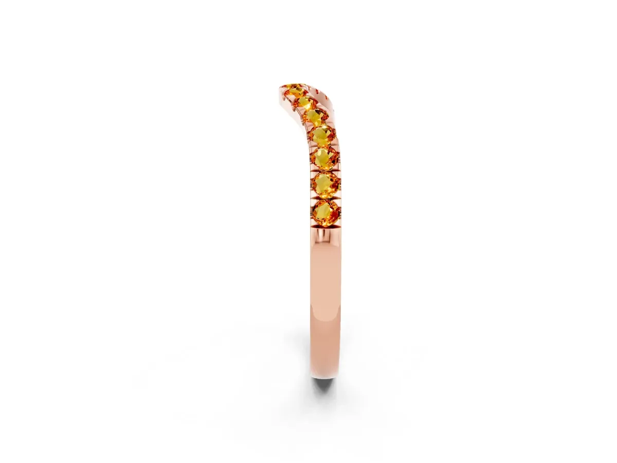Curved Pavé Round Citrine Wedding Band with Shared Prong Setting Rose gold