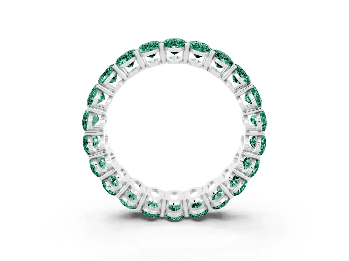 Oval Cut Green Sapphire Eternity Band with Shared Prong Setting Platinum