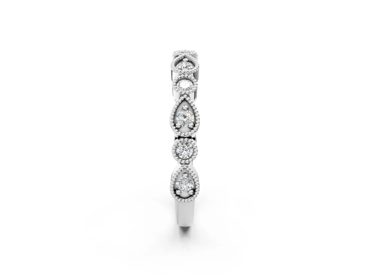 Milgrain Bezel Set Pear and Round Diamond Eternity Band Silver