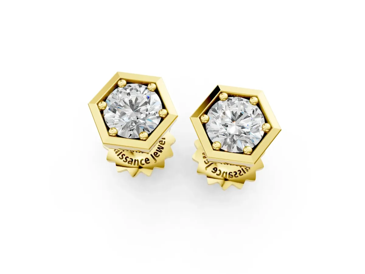 Round Diamond Bezel-Set Stud Earrings Yellow gold