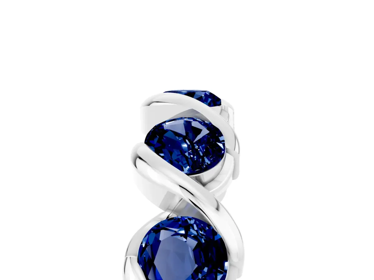 Round Blue Sapphire Wave Band with Channel Setting and Shared Prongs White gold