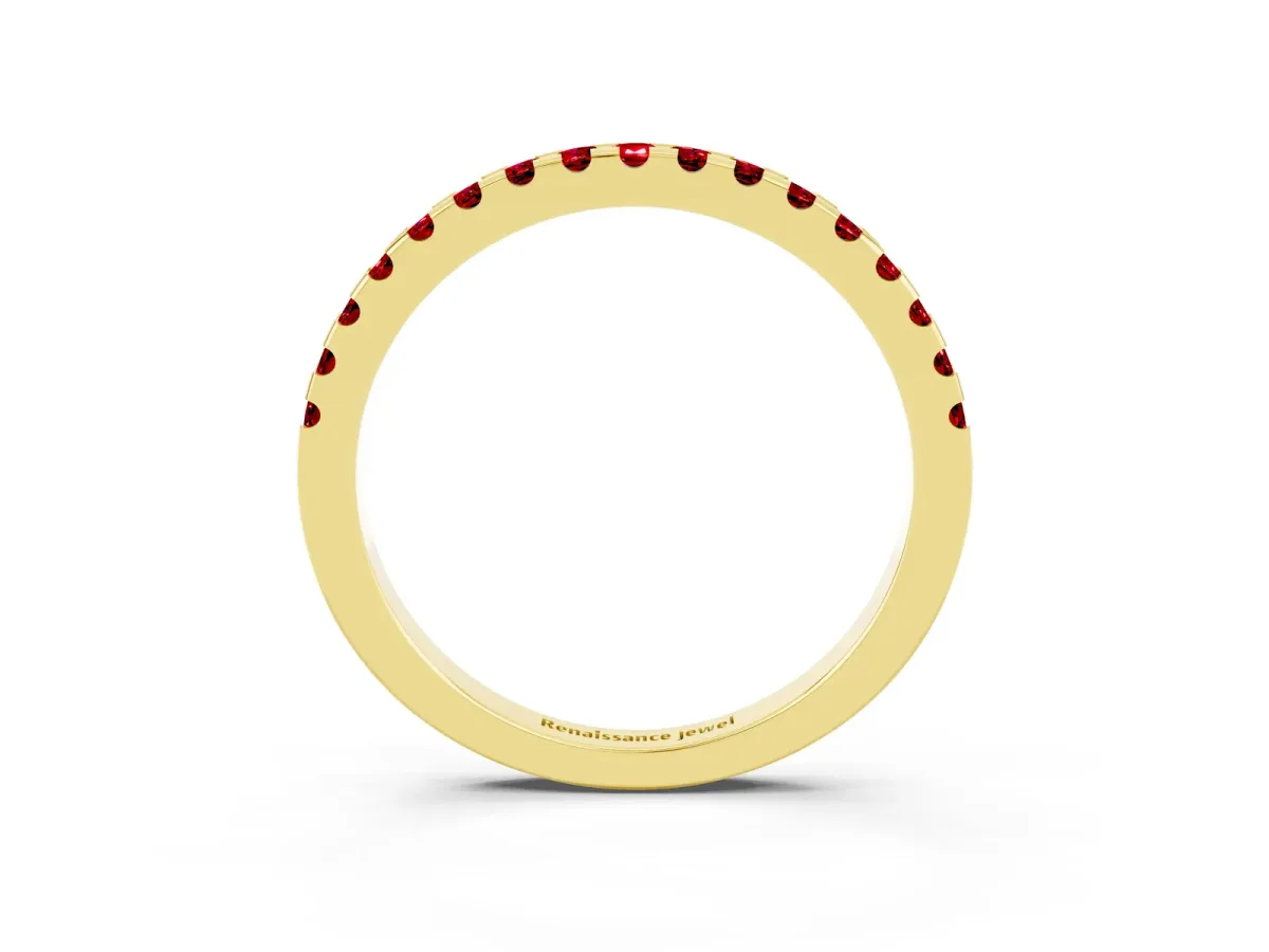 Round Ruby Pavé Set Eternity Band with Micro Prong Setting Yellow gold