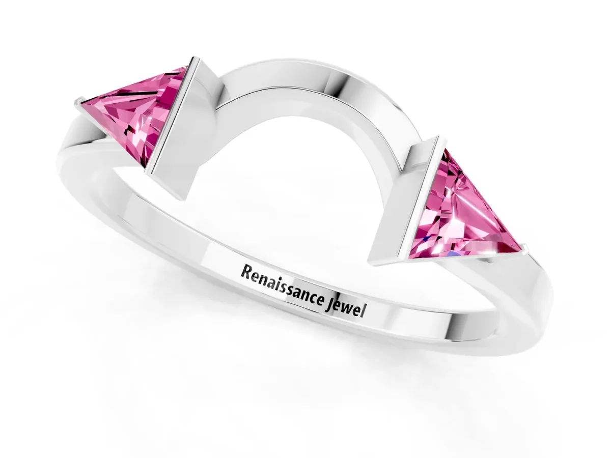 Trillion Pink Sapphire Open Band Ring with Bezel Setting Silver
